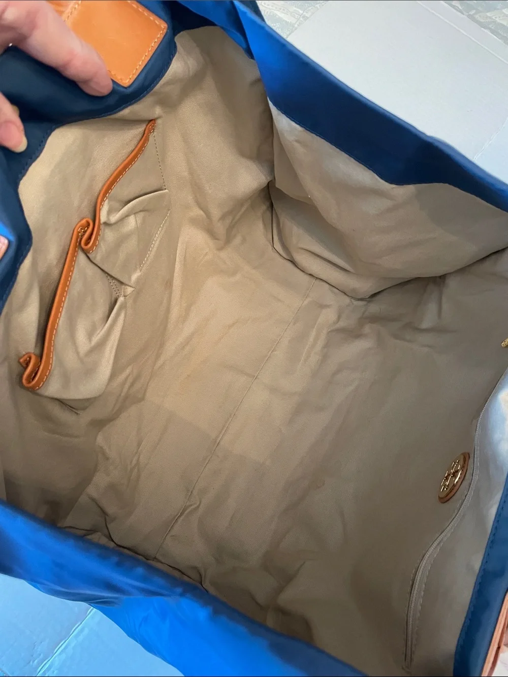Tory Burch Navy and Cognac Leather Logo Tote